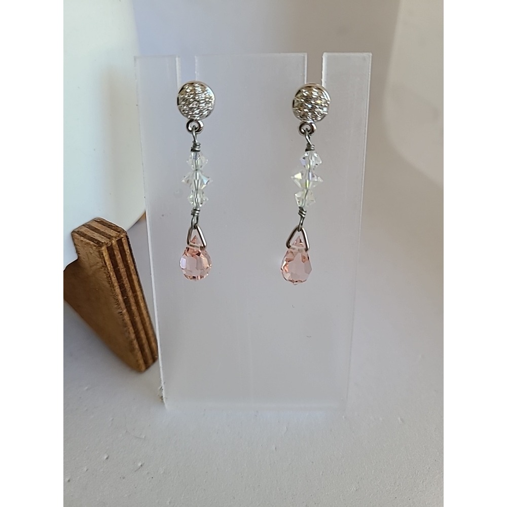 Crystal‎ Dangle Earrings Pink Teardrop Rhinestone Ball Post Drop Earrings